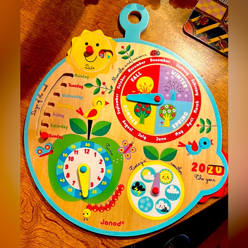 Wooden Calendar, Weather and Clock Classroom Learning Toy *As is - France